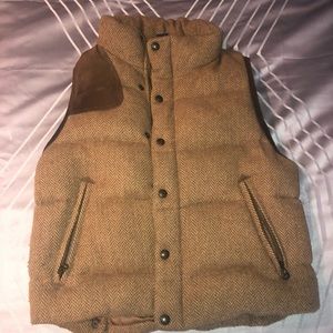 Womens Tan Herringbone Quilted Puff Vest